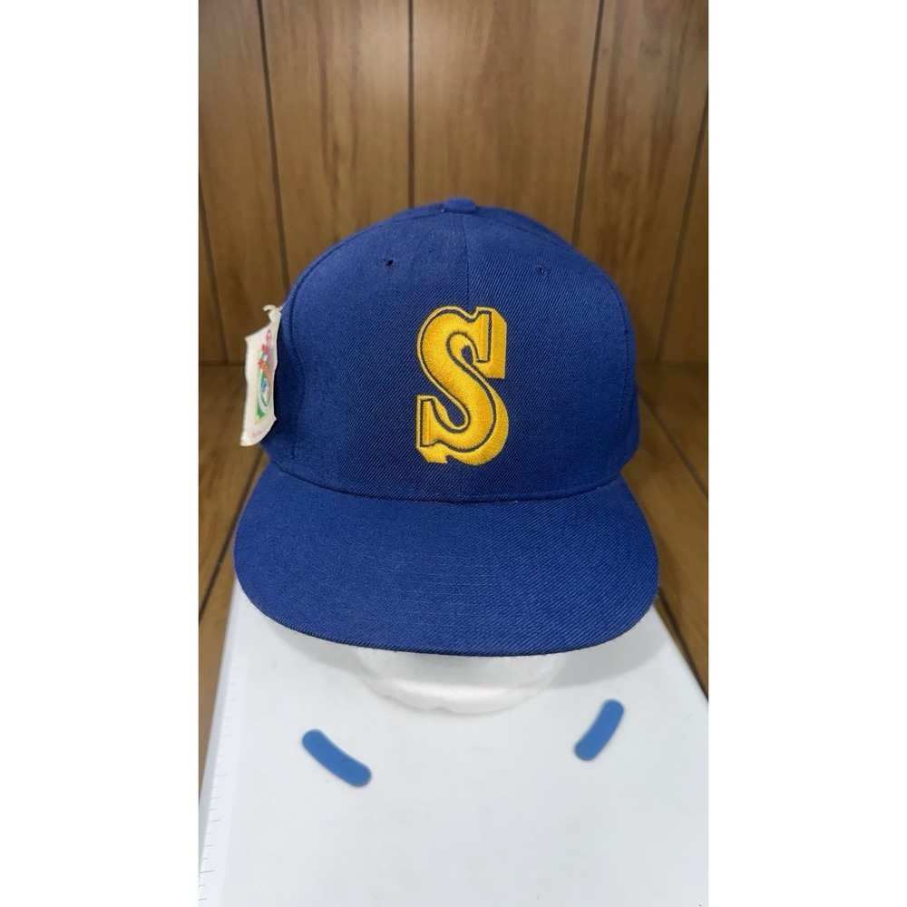 Vintage 90s Seattle Mariners New Era Fitted Hat Size 7 3/4 Wool Plain Logo